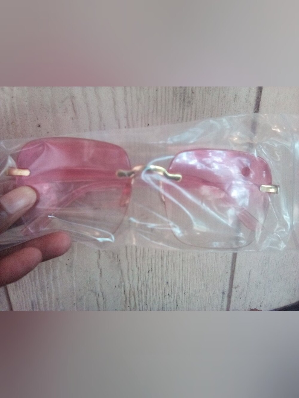 Women’s Rimless Pink Gradient Sunglasses with Gold Accent
